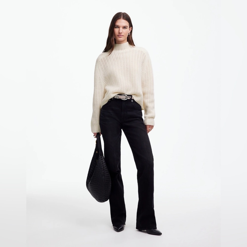 Madewell Pointelle-Stitch Mockneck Sweater in Heather Ivory - Picture 2 of 15